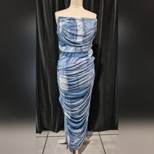 Fashion Nova Blue Ruched Midi Dress